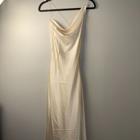12th Tribe San Marino Slip Dress Ivory Midi Cowl Neck Strappy Satin NWT M - Picture 4 of 11